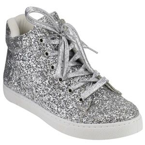 Silver Sequin Sneakers Lace Up High Tops Bling